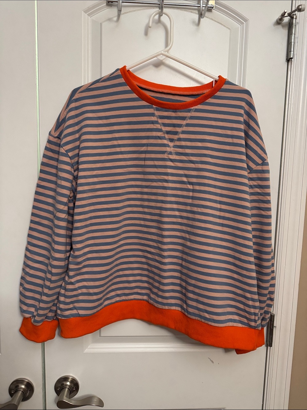 Striped Crewneck Sweatshirt with Orange Trim